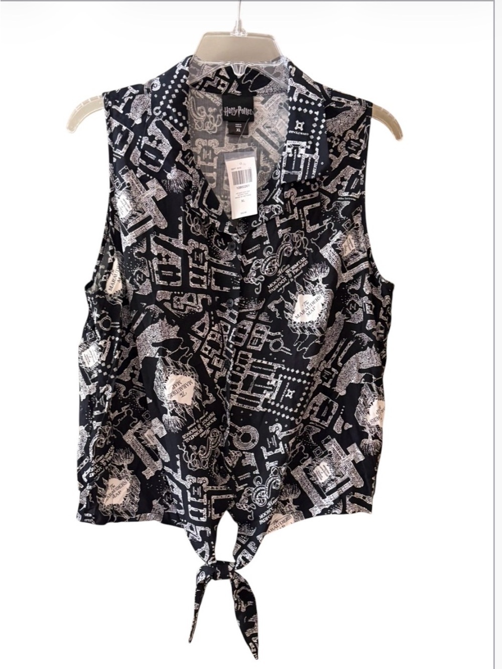 NWT Harry Potter Black Tie-Front Sleeveless Blouse Size XL
